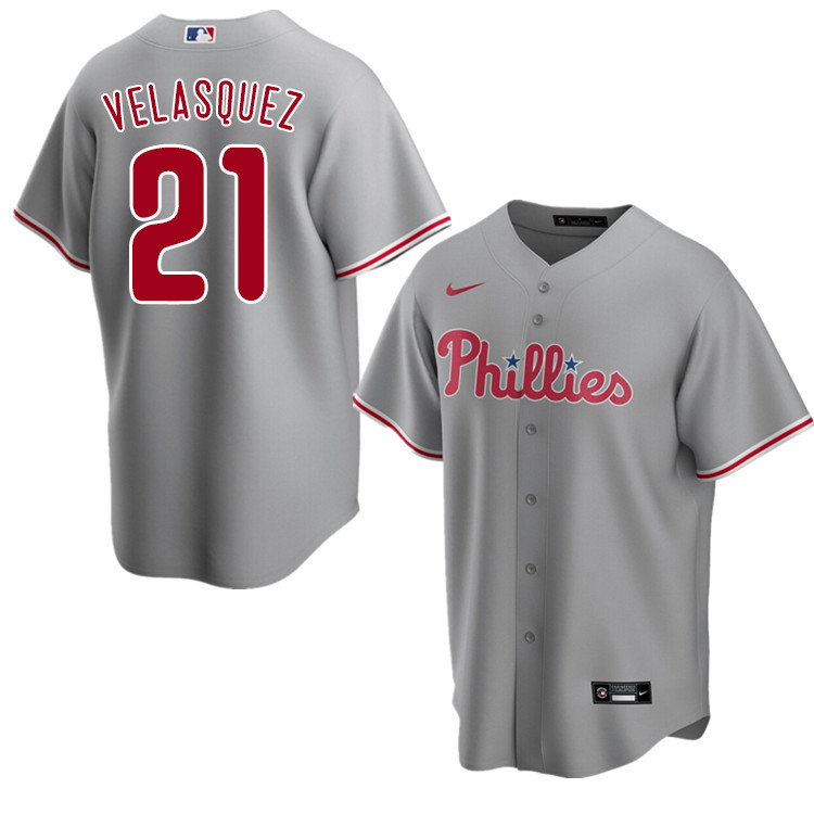 Nike Men #21 Vince Velasquez Philadelphia Phillies Baseball Jerseys Sale-Gray